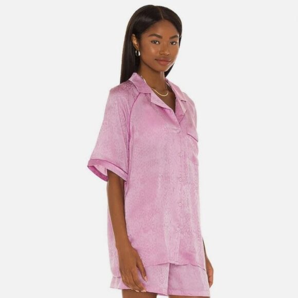 Revolve Tell Your Friends Eden Print Pink Silk Bowling Shirt Medium - Picture 3 of 11